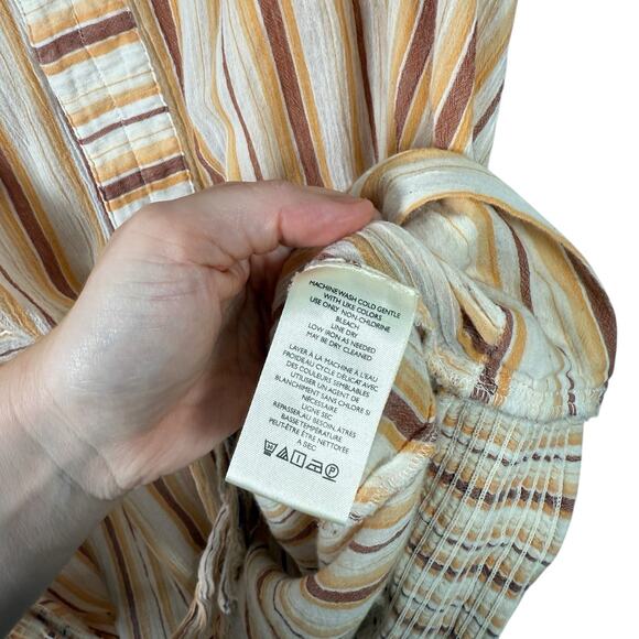 Anthropologie Brown Striped Tie Front Balloon Sleeve Blouse Boho Womens Plus 3x - Picture 9 of 11